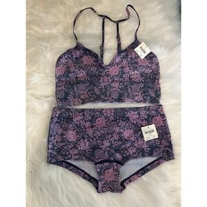Anthropologie Seamless Bralette Boyshort Set Floral Purple XS/S NWT
